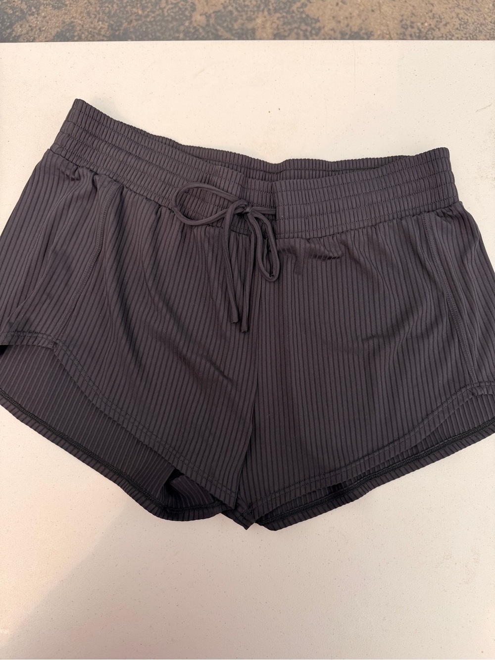 Infamous Swim NEW swim shorts Women's Ribbed Drawstring Athletic Shorts — Black
